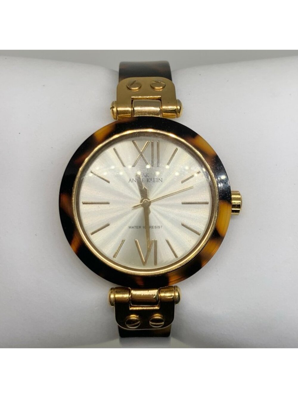 Anne Klein women’s watch tortoise shell style gold tone 33mm quartz 7” running